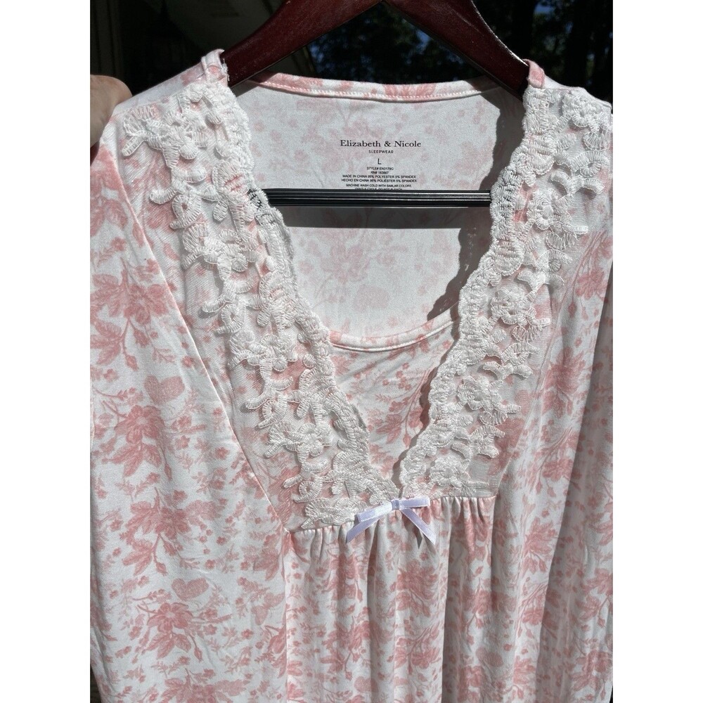 Elizabeth & Nicole Floral Toile Print Lace Nightgown Ladies Large